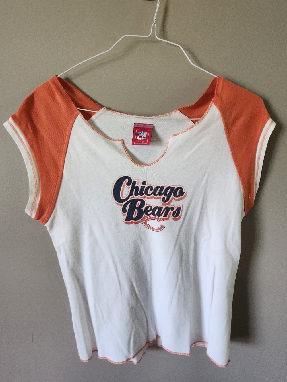Juniors's Chicago Bears White and Orange Raglan Tee XL
